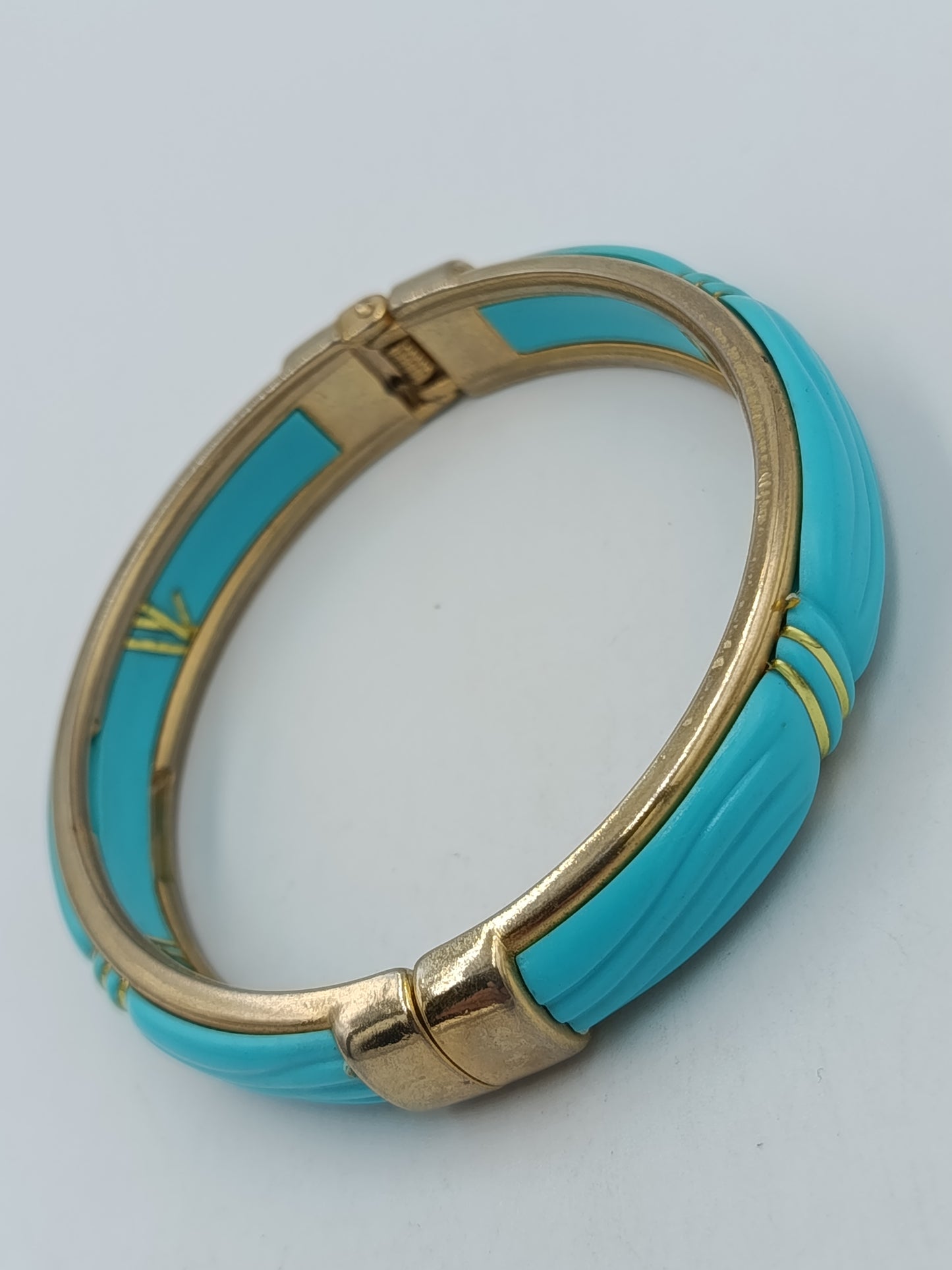 Vintage Armreif türkis goldfarben – Klappverschluss, ca. 7 cm