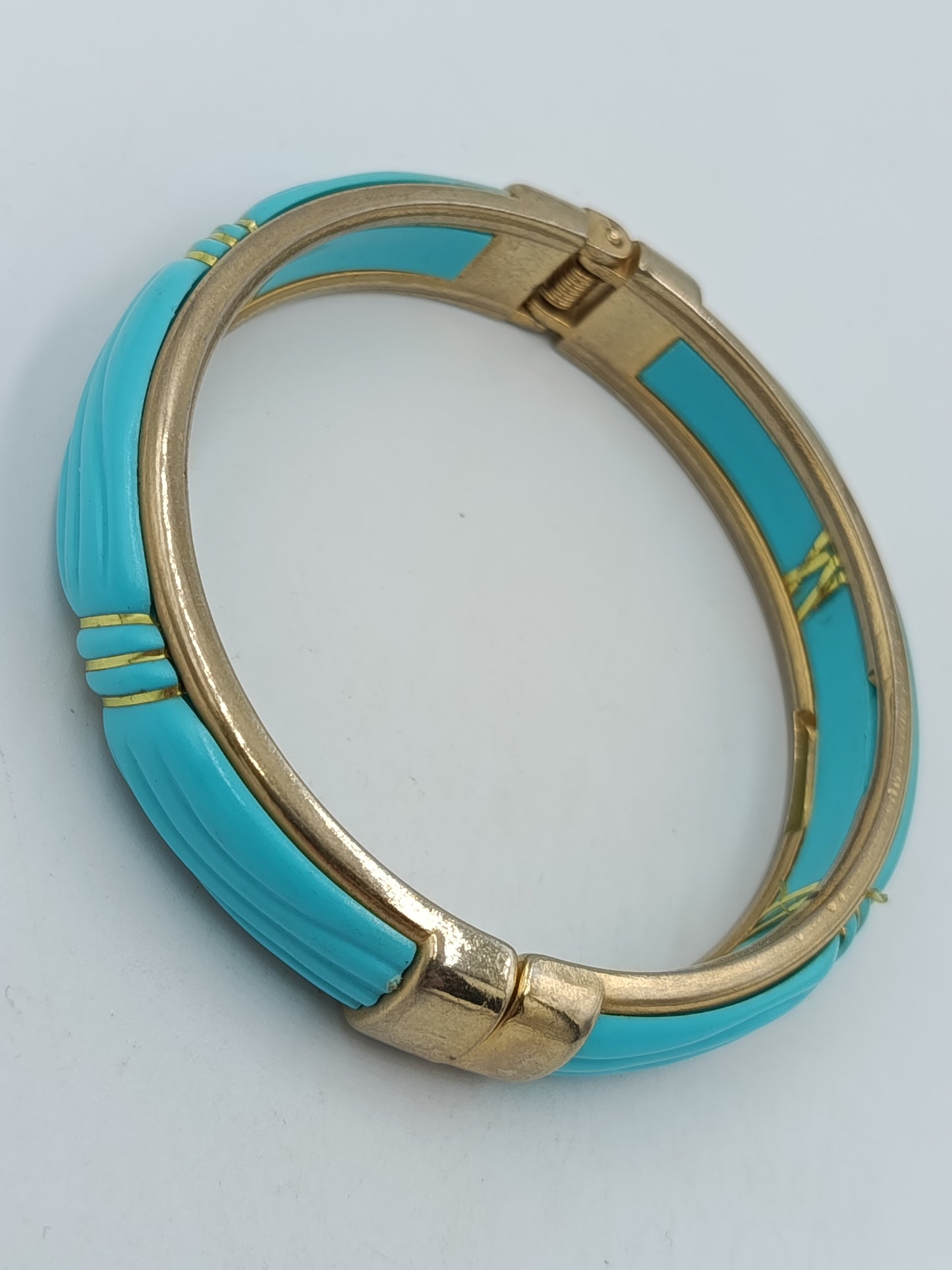 Vintage Armreif türkis goldfarben – Klappverschluss, ca. 7 cm