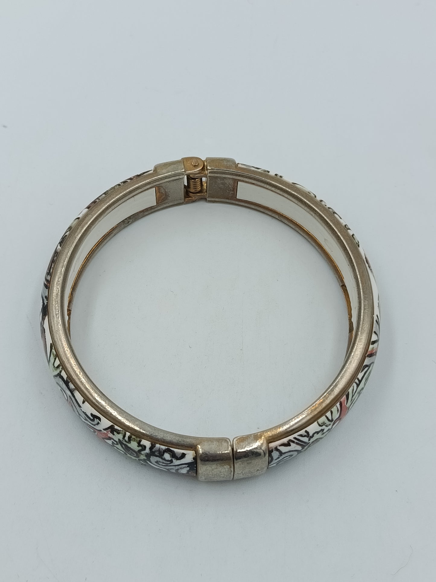 Vintage Armreif mit floralem Muster – Metall Emaille/Harz