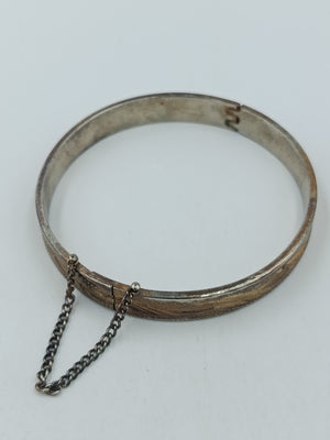 Vintage Armreif silberfarben mit Sicherheitskette –  ca. 6,5 cm