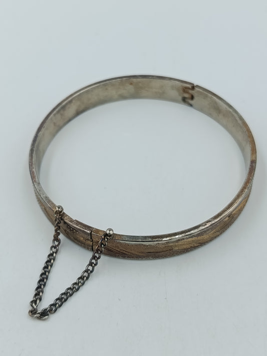Vintage Armreif silberfarben mit Sicherheitskette –  ca. 6,5 cm