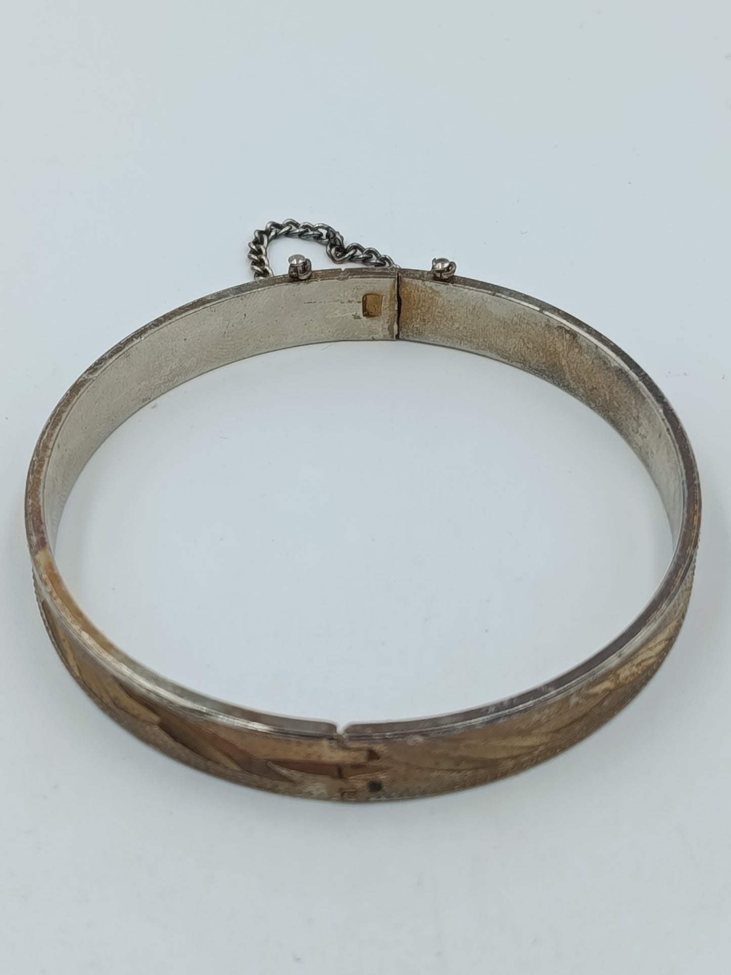 Vintage Armreif silberfarben mit Sicherheitskette –  ca. 6,5 cm