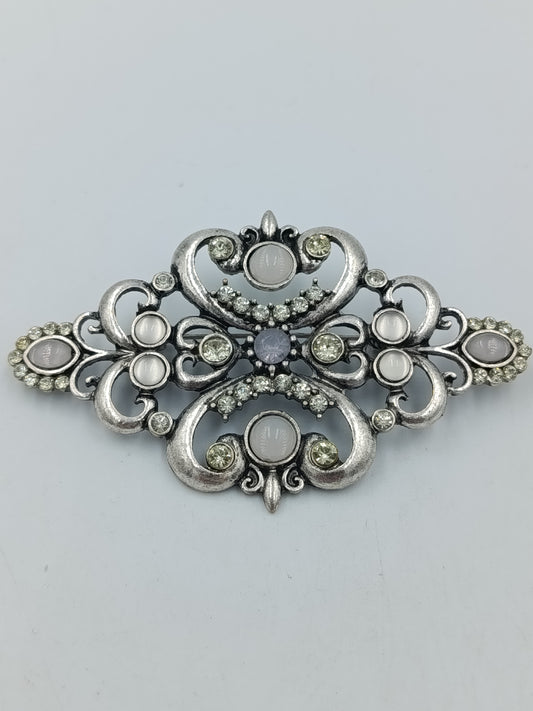 Vintage Brosche im Barockstil mit Strass Cabochons – silberfarben
