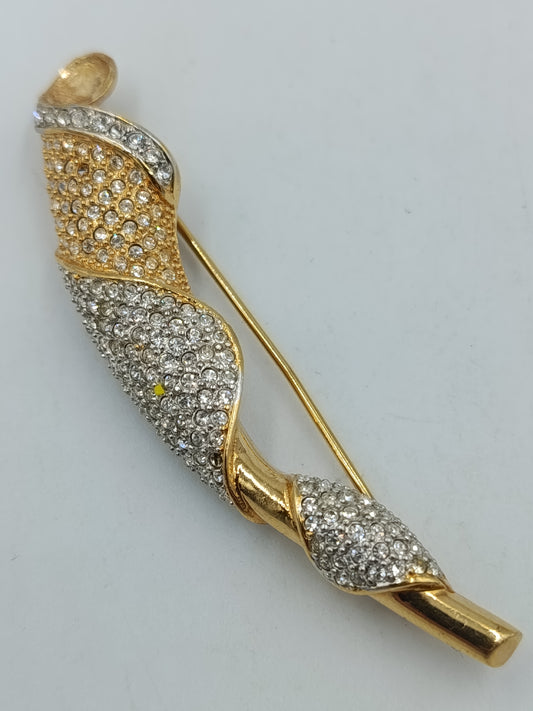 Elegante Vintage Brosche in Goldoptik mit Strass – geschwungenes Design