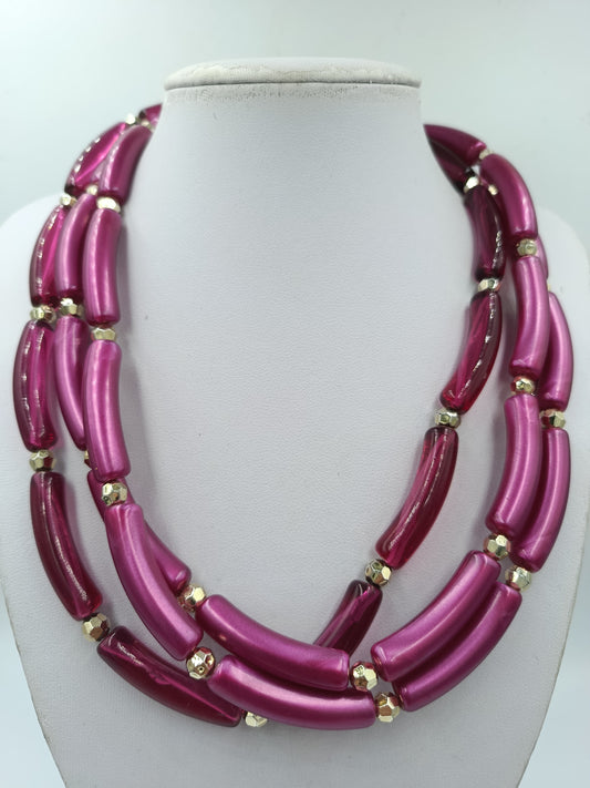 Auffällige Mehrreihige Statement Kette Pink – 53 cm