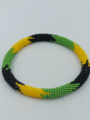Handgefertigt Perlen Armreif Ethno Style Grün-Gelb-Schwarz – 9 cm