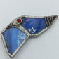 Vintage Designer Brosche – abstrakt, blaues Glas  roter Stein