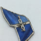 Vintage Designer Brosche – abstrakt, blaues Glas  roter Stein