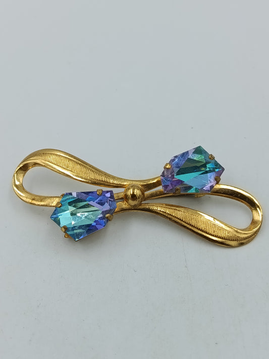 Vintage Brosche Schleifen-Design – goldfarben mit Kristallen