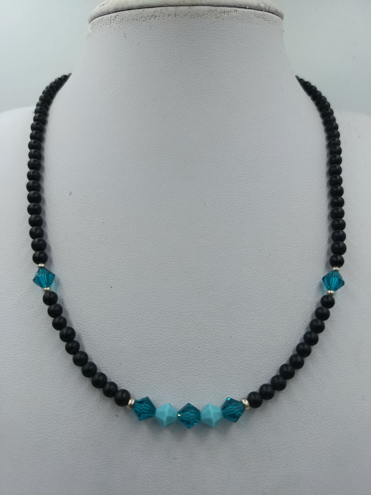 Vintage Perlenkette mit 925 Silber Verschluss Blau Schwarz