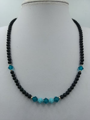 Vintage Perlenkette mit 925 Silber Verschluss Blau Schwarz