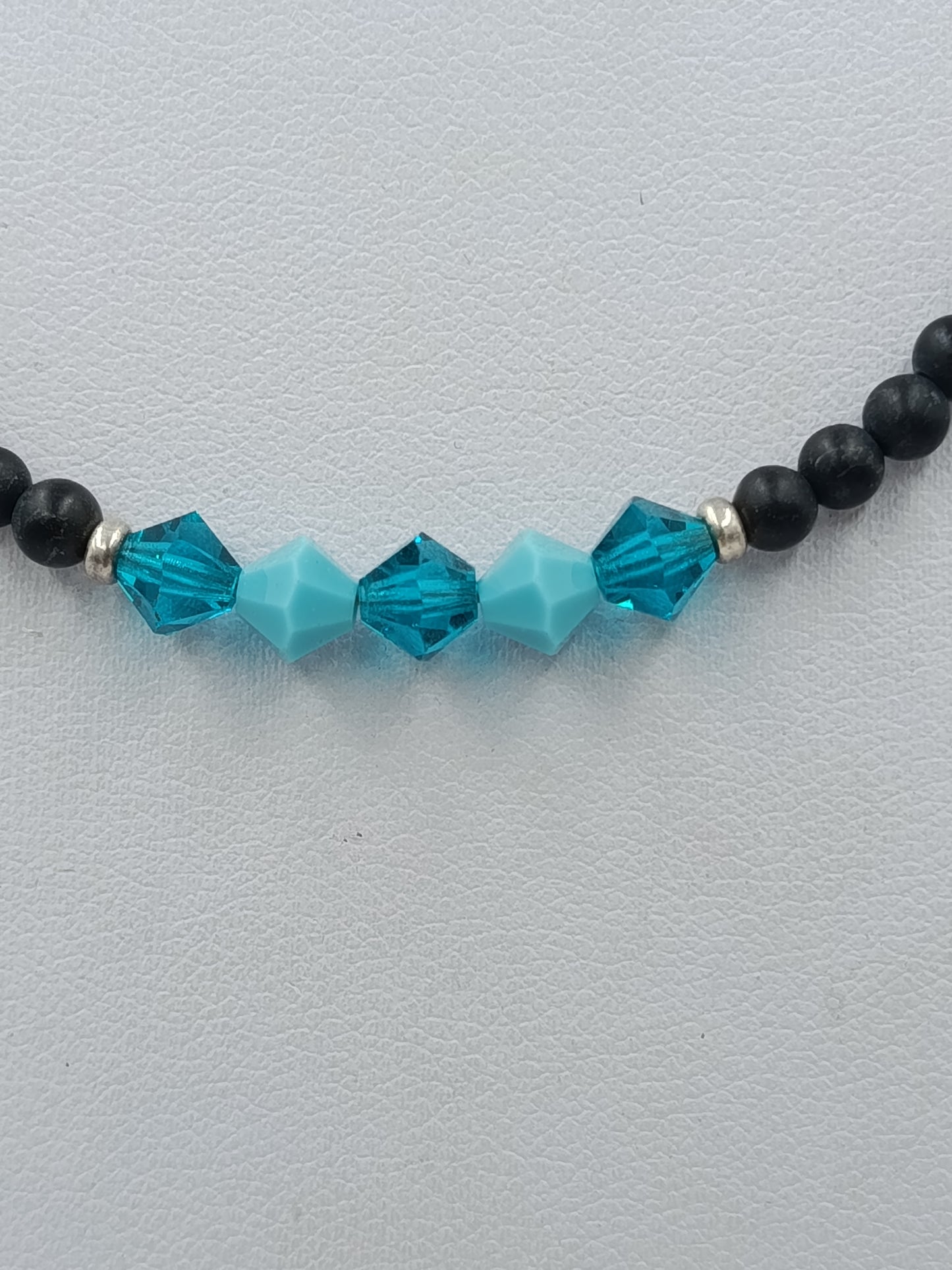 Vintage Perlenkette mit 925 Silber Verschluss Blau Schwarz