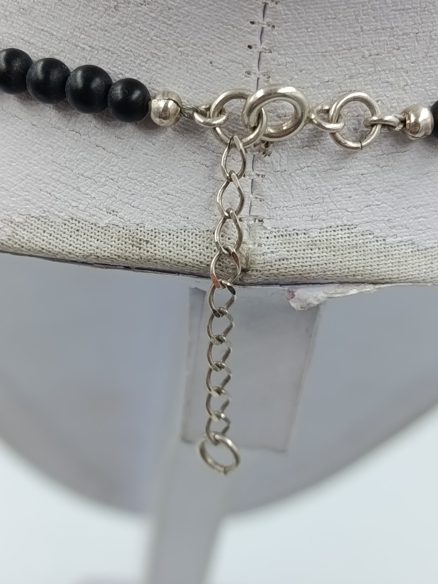 Vintage Perlenkette mit 925 Silber Verschluss Blau Schwarz