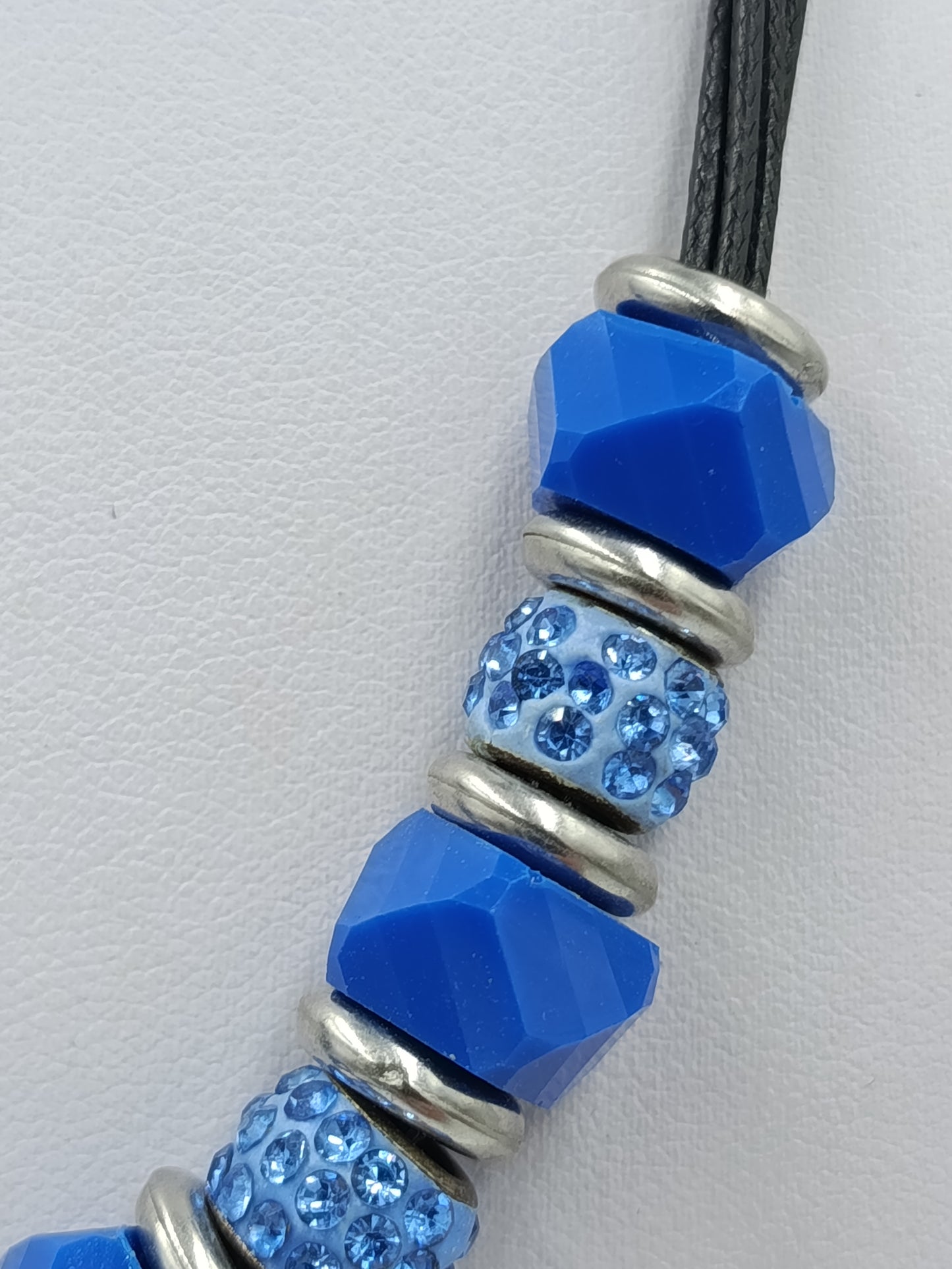 Vintage Statement Kette Blau Strass Lederoptik Collier