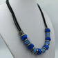 Vintage Statement Kette Blau Strass Lederoptik Collier