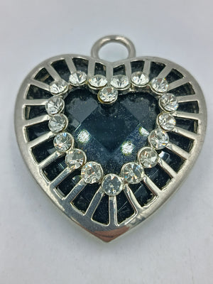 Vintage Herz Anhänger Silberfarben mit Strass und Schwarzem Stein