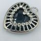 Vintage Herz Anhänger Silberfarben mit Strass und Schwarzem Stein