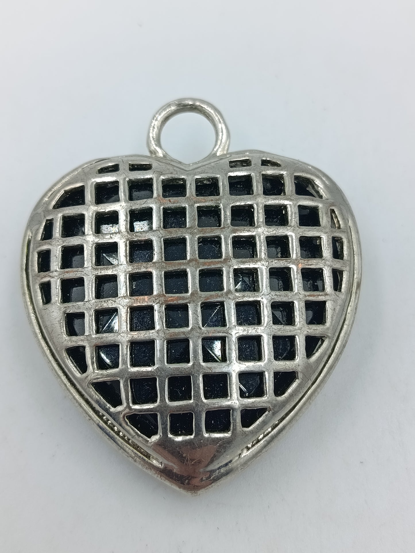 Vintage Herz Anhänger Silberfarben mit Strass und Schwarzem Stein
