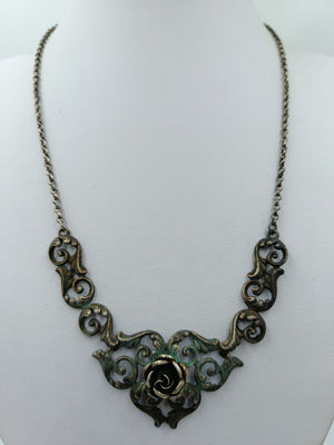 Vintage 925 Silber Collier Mit Ornamenten Und Rosenmotiv