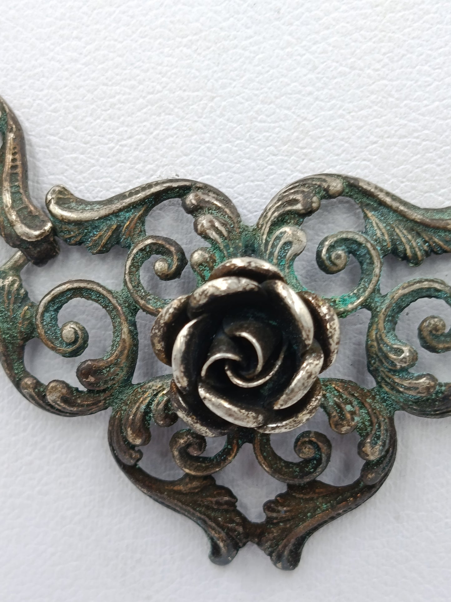 Vintage 925 Silber Collier Mit Ornamenten Und Rosenmotiv