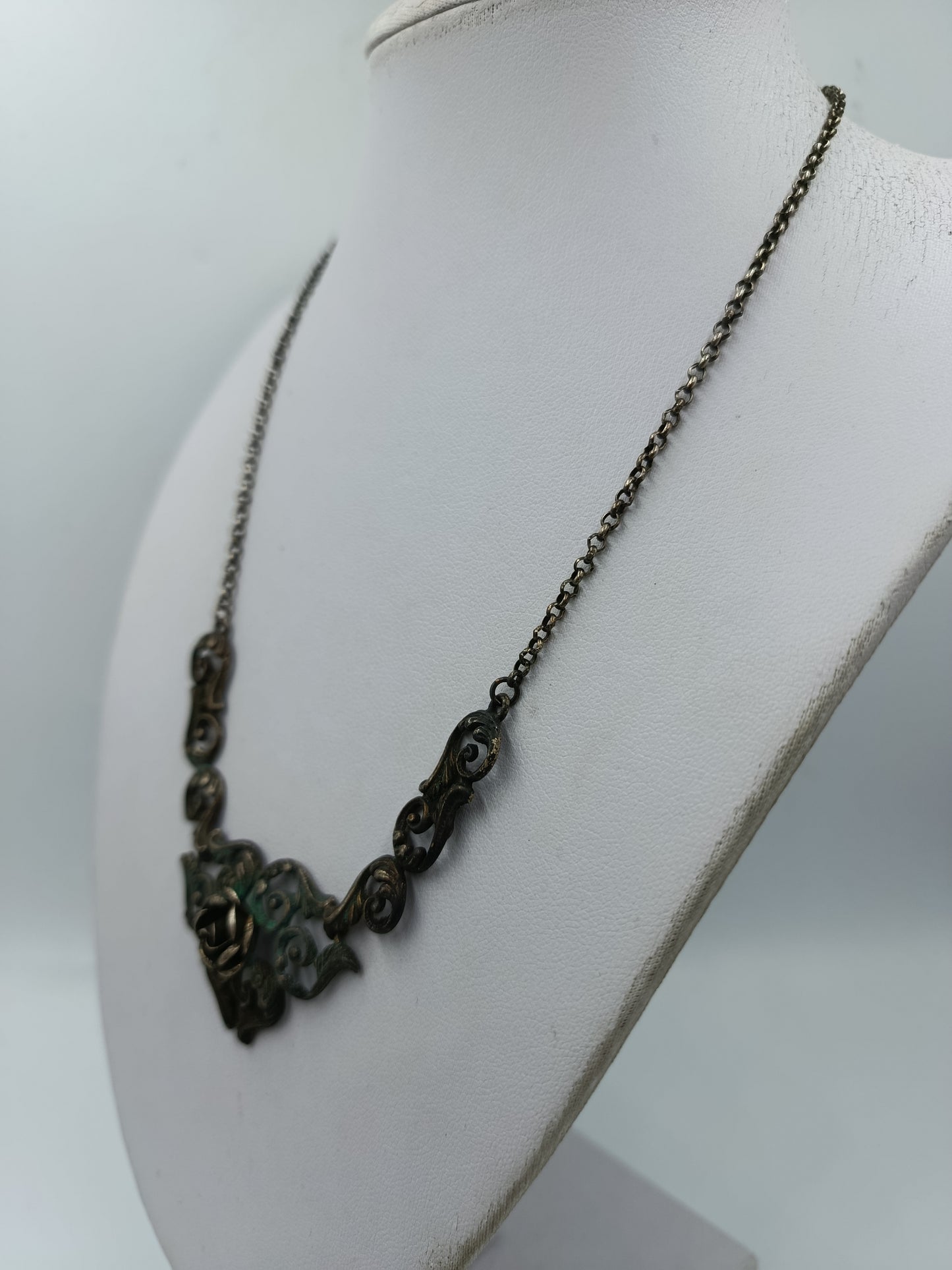 Vintage 925 Silber Collier Mit Ornamenten Und Rosenmotiv