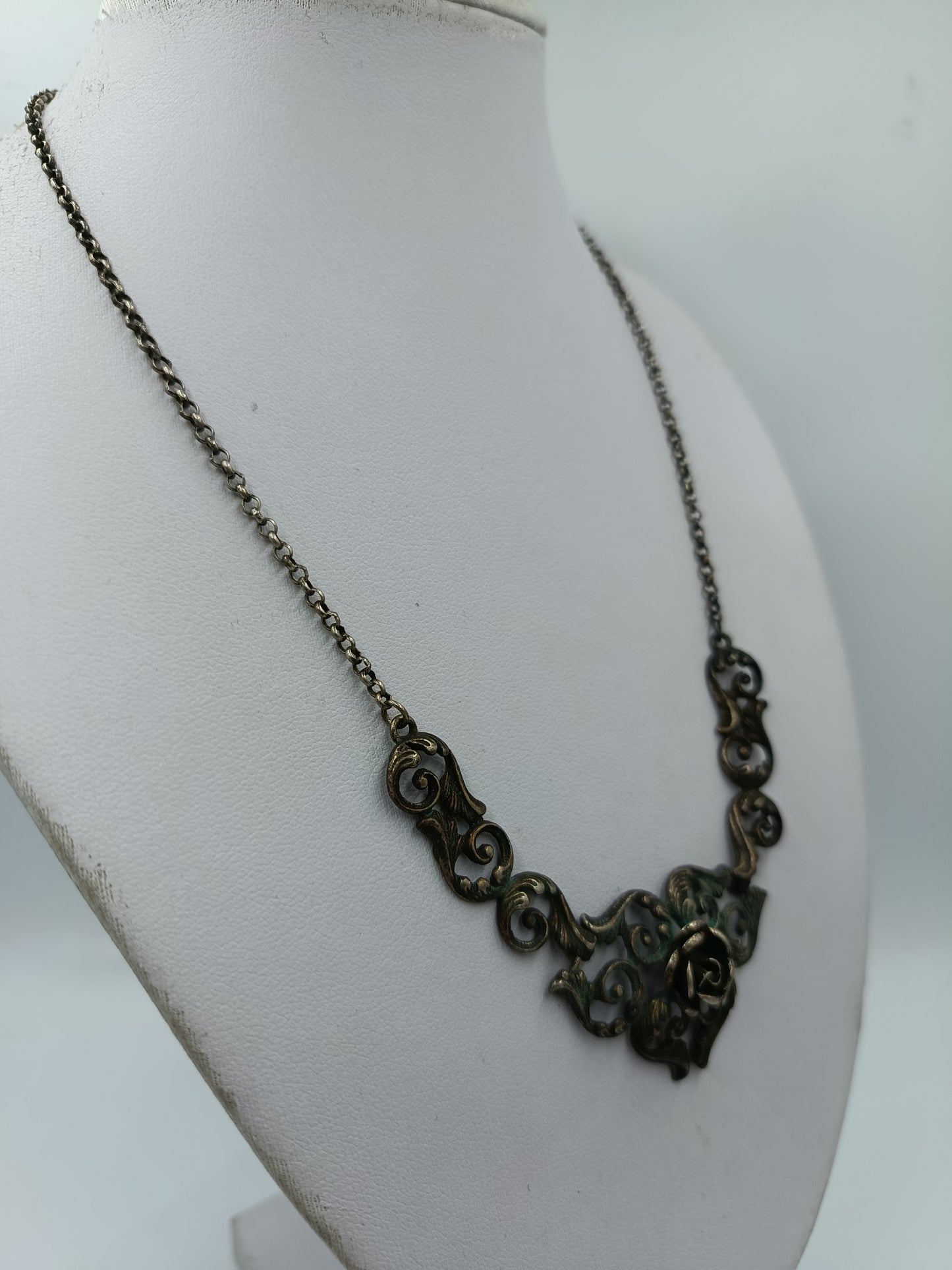 Vintage 925 Silber Collier Mit Ornamenten Und Rosenmotiv
