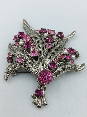 Vintage Brosche Mit Pinken Strasssteinen Und Perlendekor