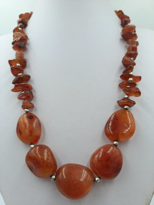Vintage Karneol Edelstein Kette Orange Naturstein Collier