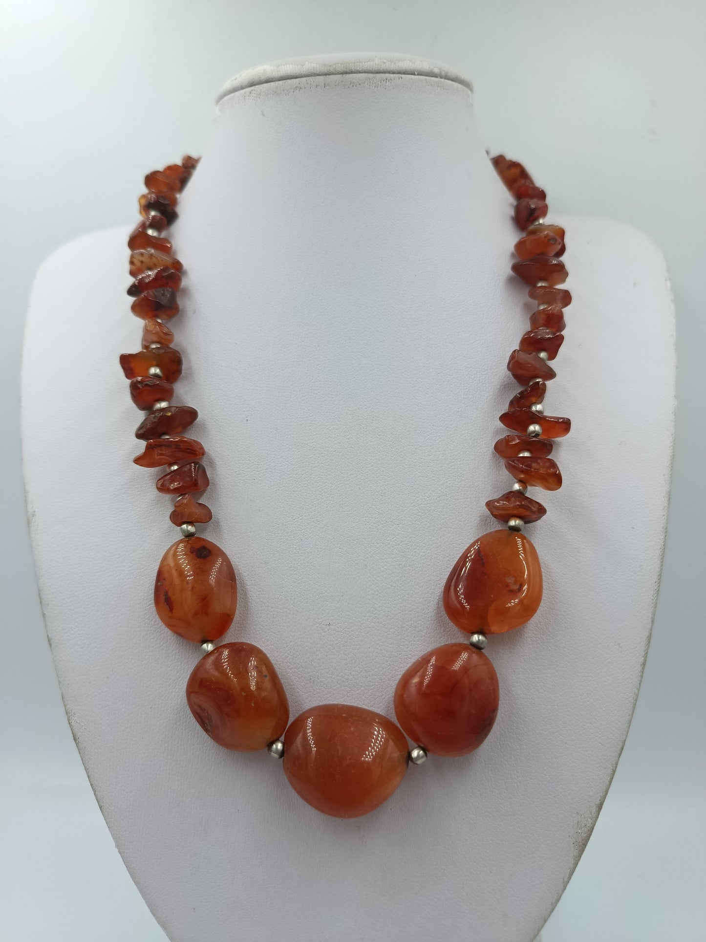 Vintage Karneol Edelstein Kette Orange Naturstein Collier