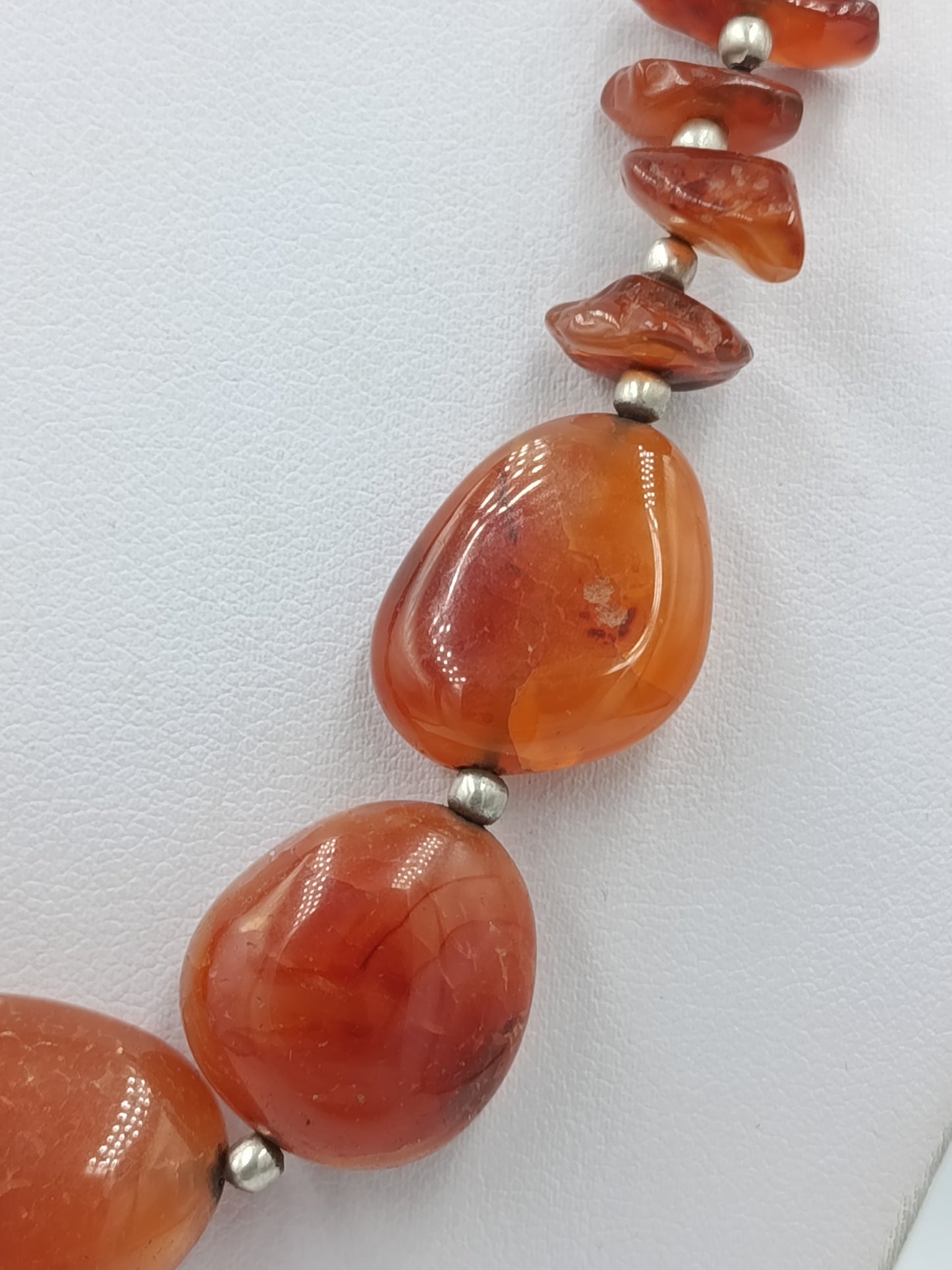 Vintage Karneol Edelstein Kette Orange Naturstein Collier