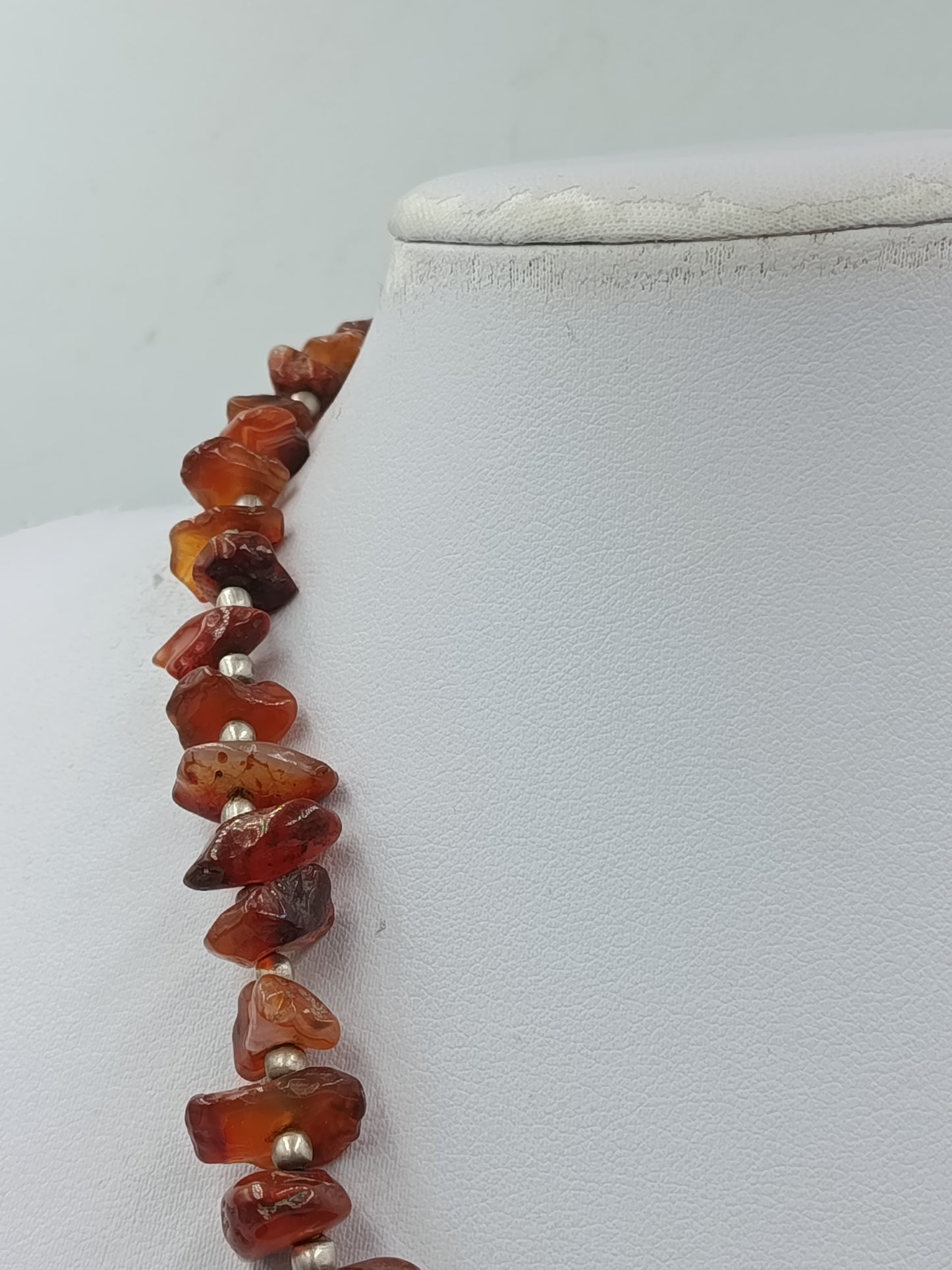 Vintage Karneol Edelstein Kette Orange Naturstein Collier