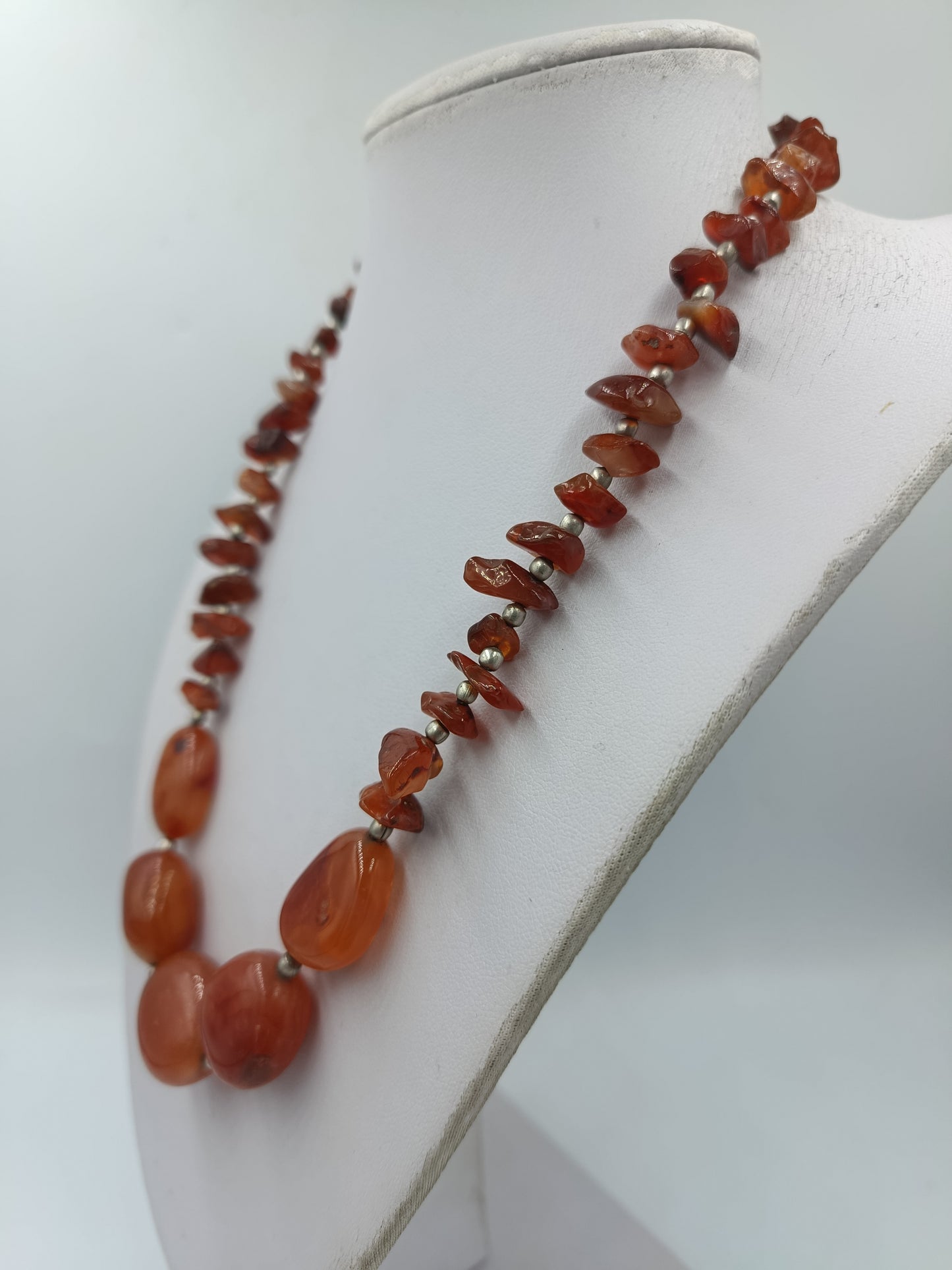 Vintage Karneol Edelstein Kette Orange Naturstein Collier