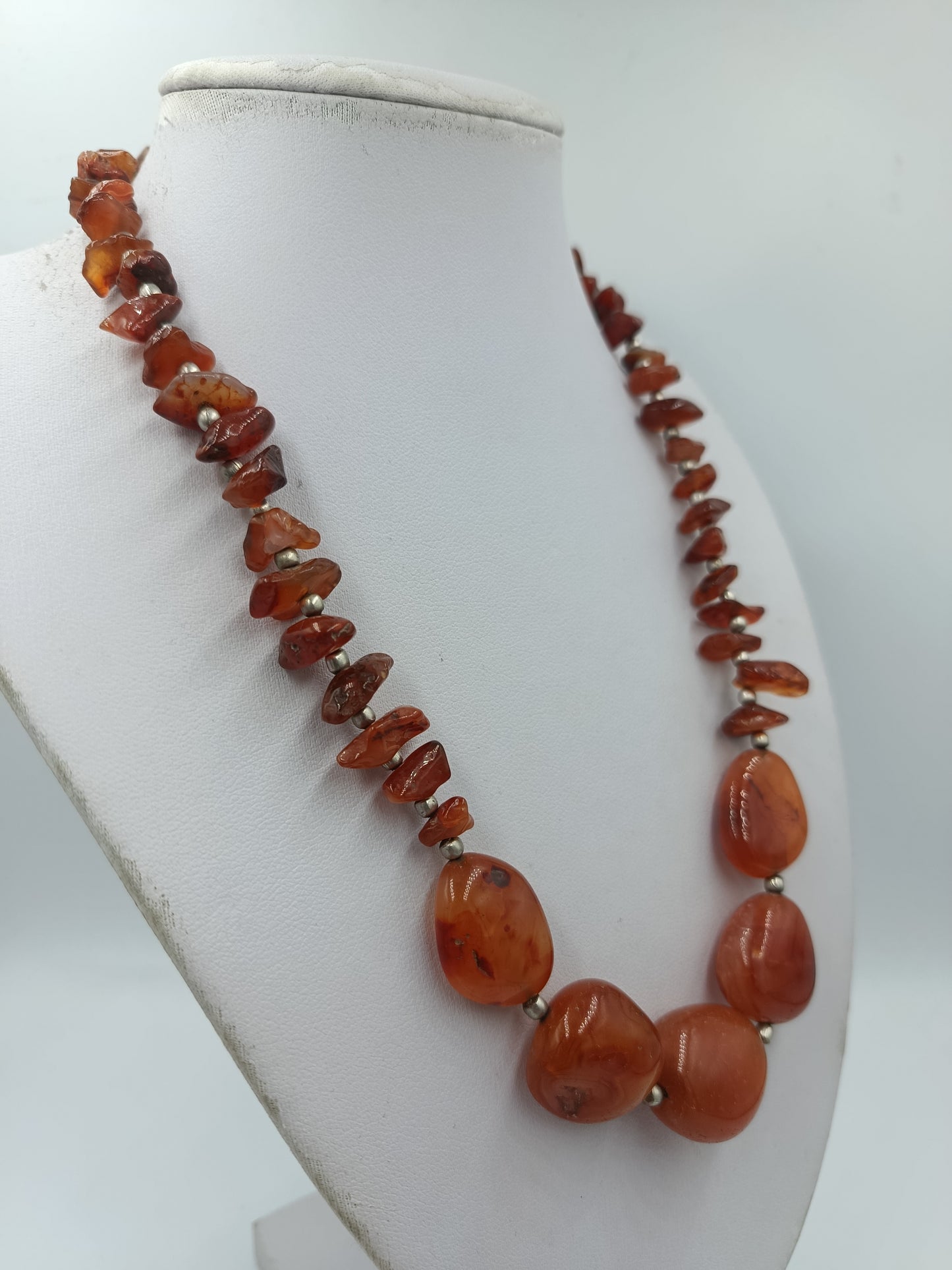 Vintage Karneol Edelstein Kette Orange Naturstein Collier