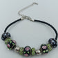 Vintage Charm Armband Leder Glasperlen Rosen Strass