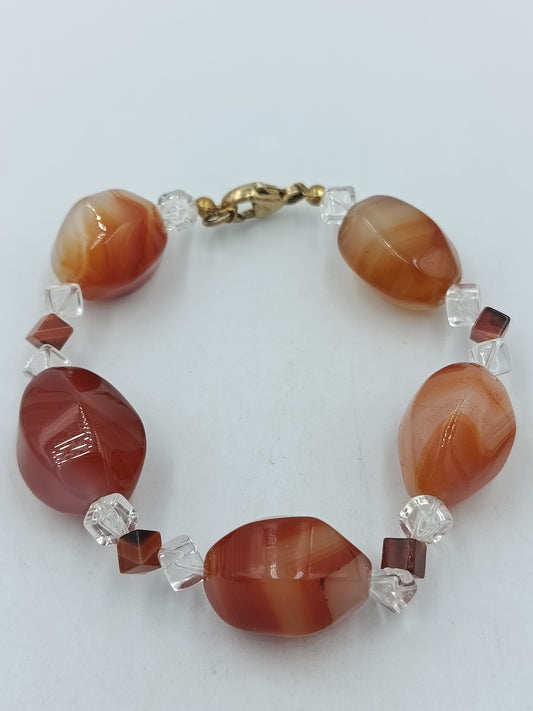Vintage Armband Achat Glas Kristall Perlen Orange Braun