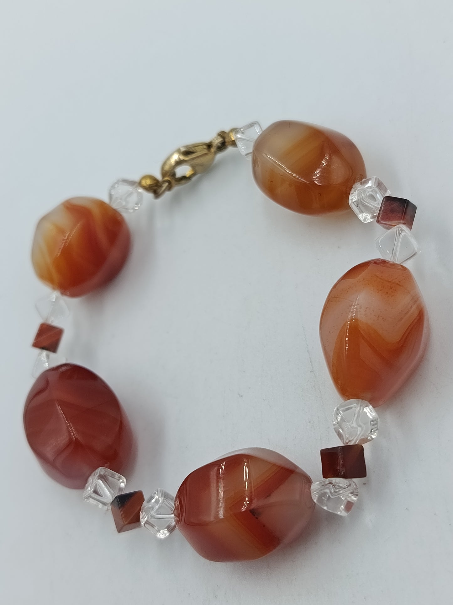 Vintage Armband Achat Glas Kristall Perlen Orange Braun