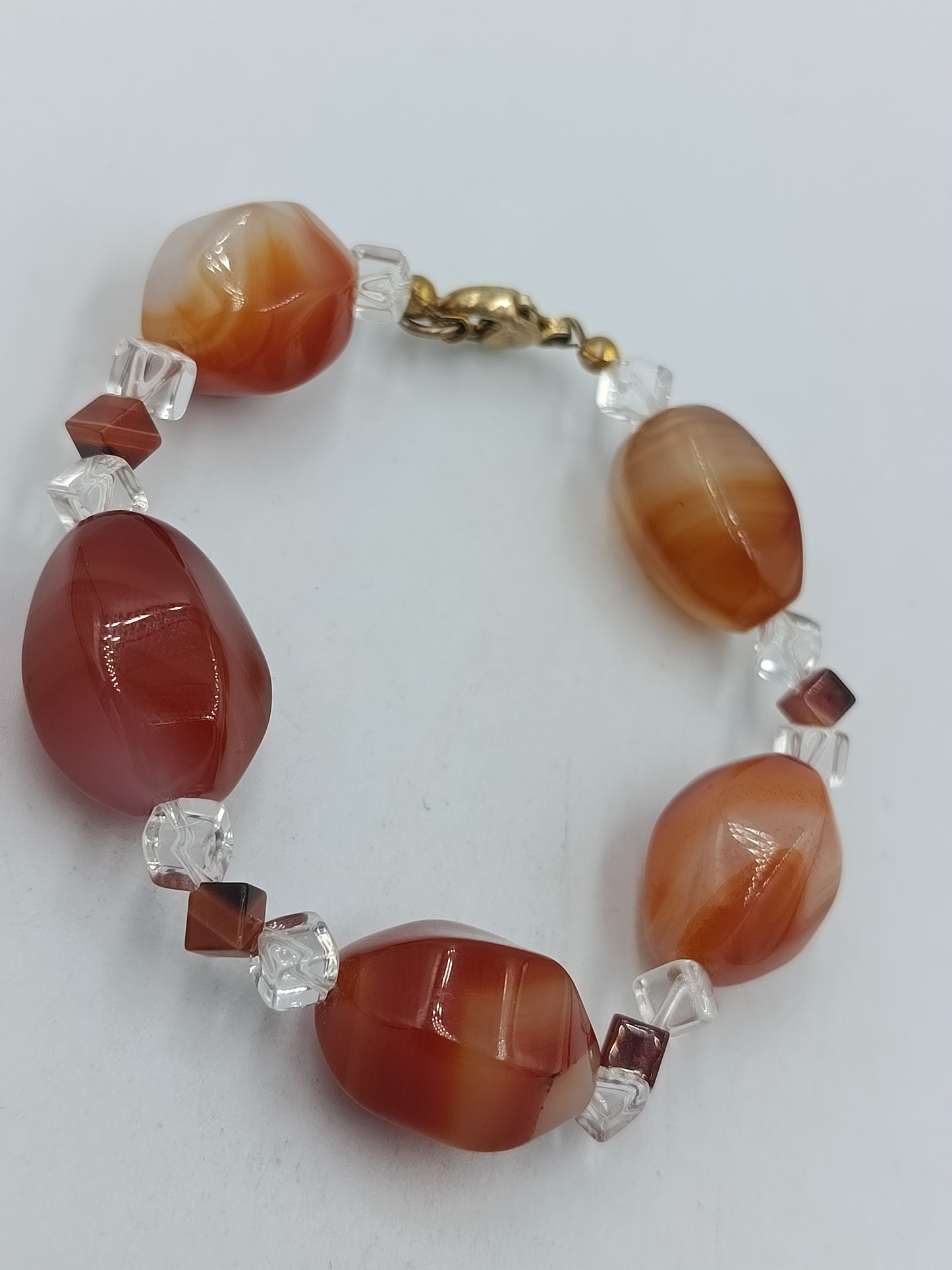 Vintage Armband Achat Glas Kristall Perlen Orange Braun