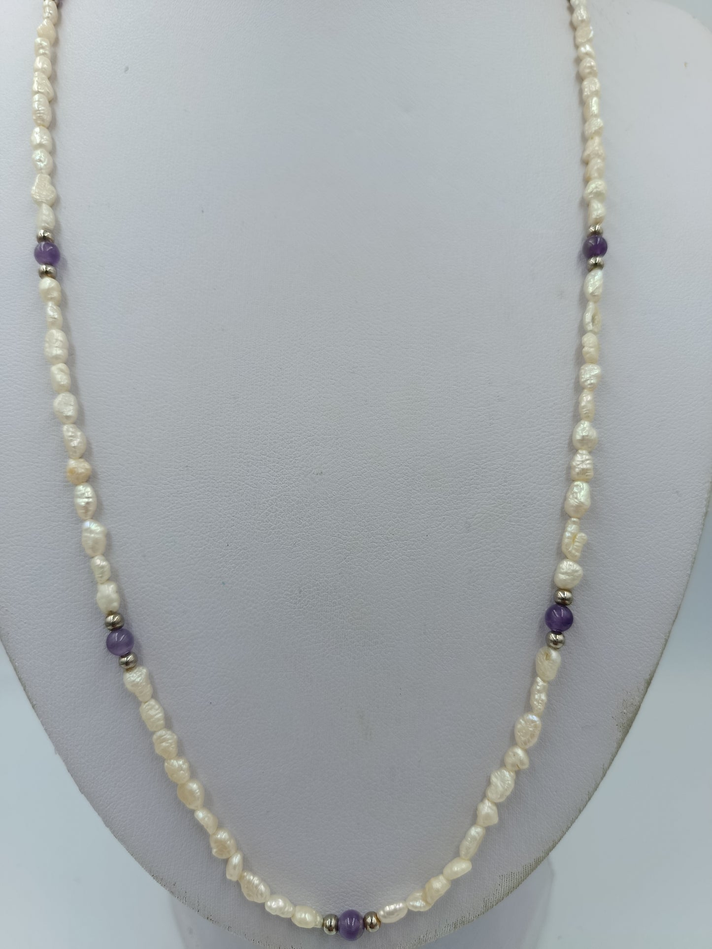 Vintage Perlenkette Weiss Lila Schmucksteine Elegant