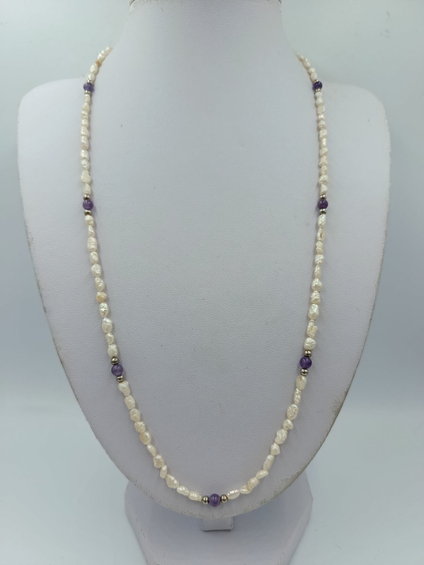 Vintage Perlenkette Weiss Lila Schmucksteine Elegant