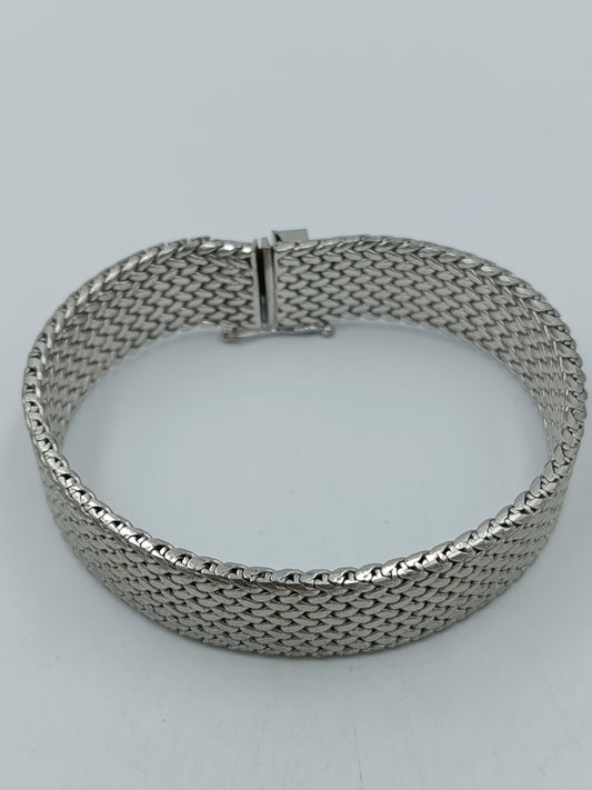 Vintage Mesh Armband Silberfarben Breites Design