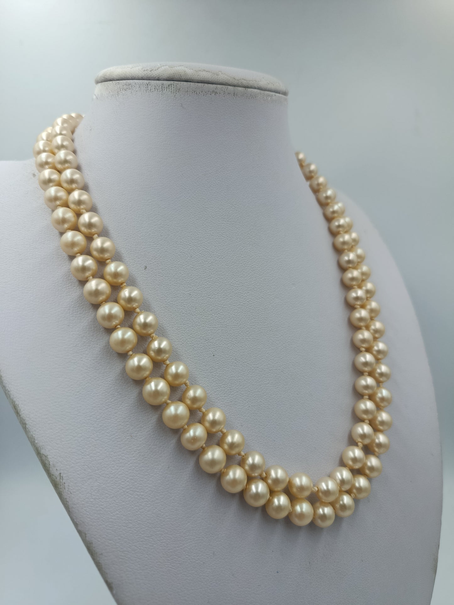 Vintage Doppelreihige Perlenkette Elegant Creme