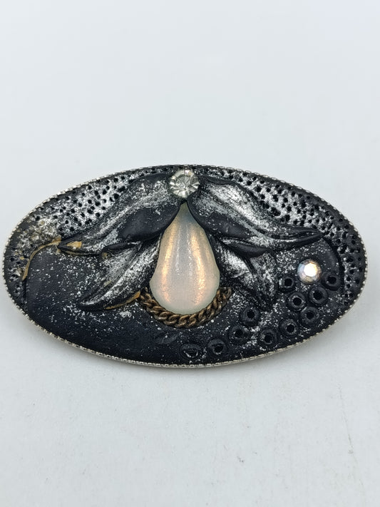 Vintage Brosche Schwarz Silber Tropfen Strass Elegant