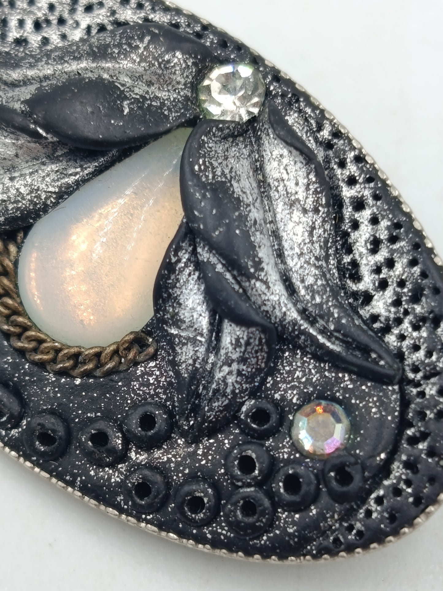 Vintage Brosche Schwarz Silber Tropfen Strass Elegant