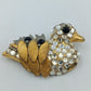 Vintage Vogel Brosche Strass Goldfarben Elegant