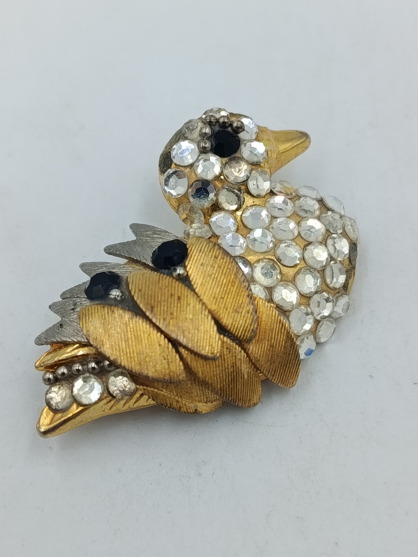 Vintage Vogel Brosche Strass Goldfarben Elegant