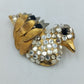 Vintage Vogel Brosche Strass Goldfarben Elegant