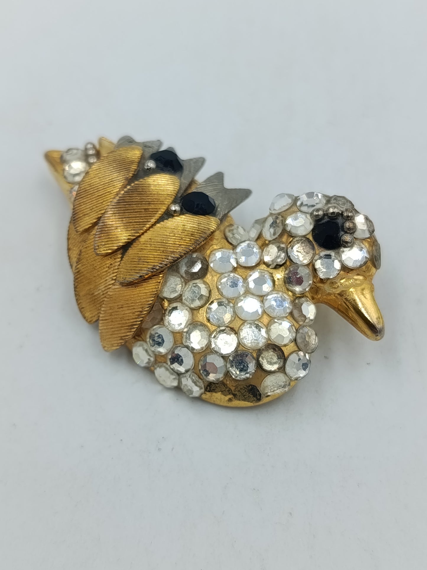 Vintage Vogel Brosche Strass Goldfarben Elegant