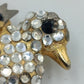 Vintage Vogel Brosche Strass Goldfarben Elegant