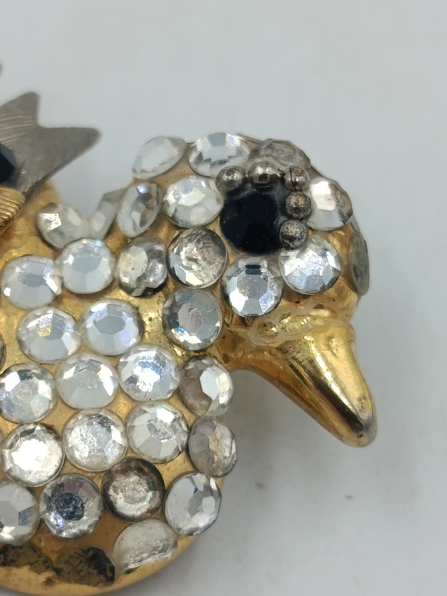 Vintage Vogel Brosche Strass Goldfarben Elegant