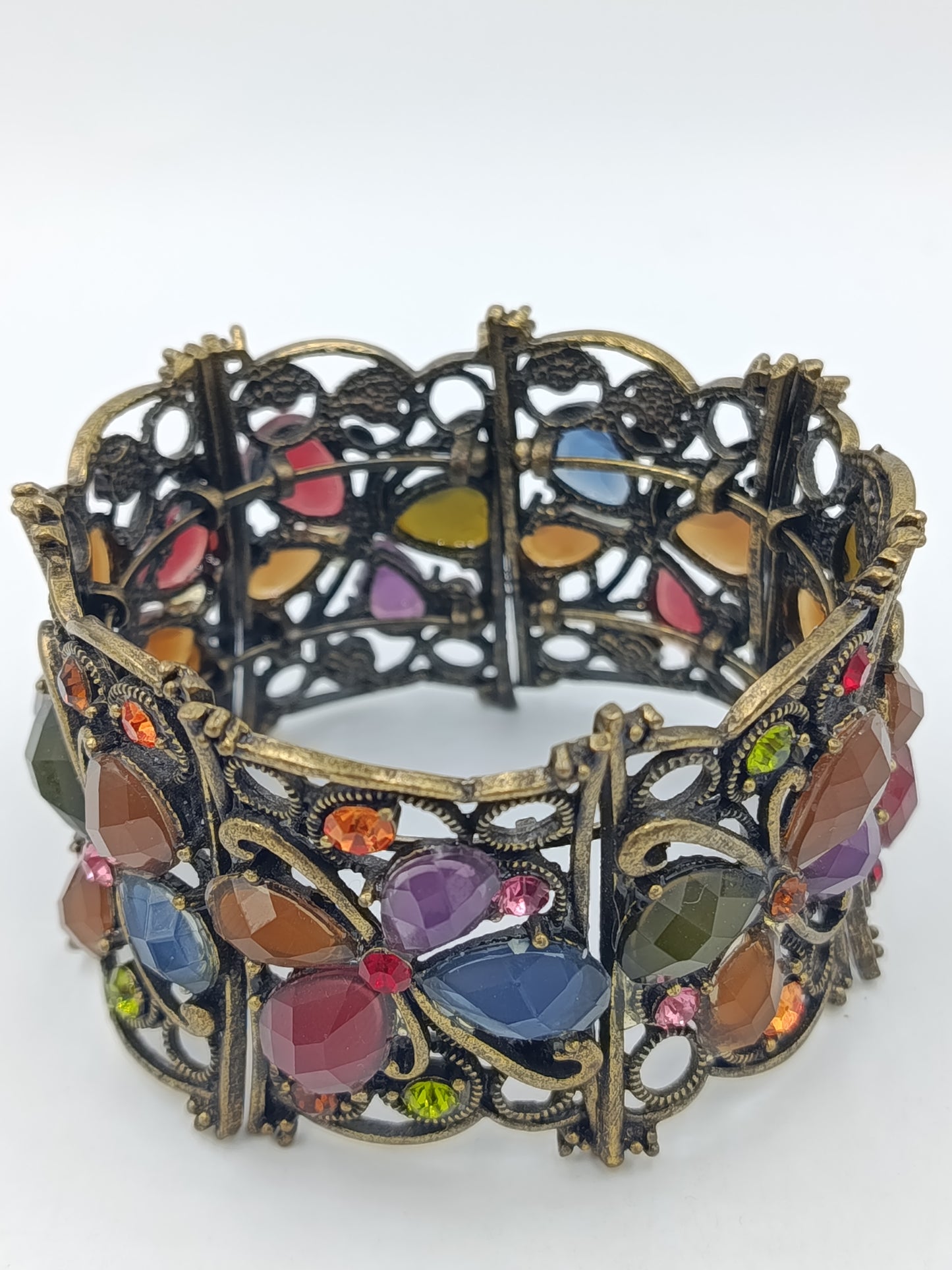 Vintage Armreif Strass Kristalle Bunt Elastisch